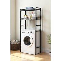 Living and Home 3-tier Above Washing Machine Storage Rack Toilet Bathroom Shelf with Hooks in Black