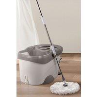 H&O Direct Hands-free Foot-operated Pedal Rotating Cleaning Mop Bucket Set in Grey