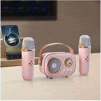 H&O Direct Retro-Style Wireless Karaoke Machine with Dual Mics in Pink