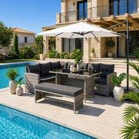 Home Detail Montego Corner Rattan Garden Dining Set in Mid Grey
