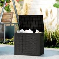 OUTSUNNY 97L Plastic Garden Storage Box, Storage Container w/ Handles Black