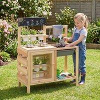 CASART Kids Toy Kitchen Outdoor Pretend Play Kitchen w/Stoves&Sink&Water Tank in Natural