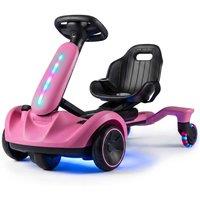 CASART Kids Ride on Drift Car 2-In-1 Go Kart w/Adjustable Seat & LED Lights in Pink