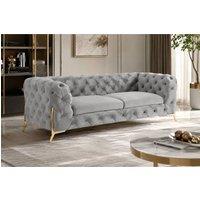 Stratus Interiors Modern Italian Chesterfield Naples Plush Sofa 3-Seater 195cm in Light Grey | Size: 3 Seater