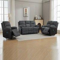 FURNITURE ONE Manual Recliner Corduroy Fabric Electric Massage Sofa Suit - 3+2+1 Seater in Grey