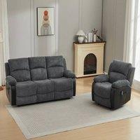 FURNITURE ONE Manual Recliner, Fabric Electric Massage Sofa Suit - 3+1 Seater Set in Grey