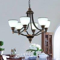 NIVOR Classic 6-Light Bell Pendant, Black Gold Frosted Glass Chandelier E27 in Bronze