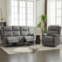FURNITURE ONE Manual Recliners Sofa, Recliner Couches Set - Armchair + 3 Seater in Grey | Size: 4 Person