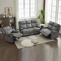 FURNITURE ONE Manual Recliners Sofa, 6 Seater Recliner Couches Set - 1+2+3 Seater in Grey | Size: 1 Pack
