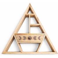 Serenityy Triangular Mango Wood Wall Shelf with Moon-Phase Drawer in Brown