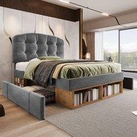 Matteo Grey Velvet Upholstered Single Bed with Storage & Adjustable Headboard