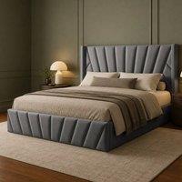 Desire Deco Luxury Plush Velvet Novada Wingback Storage Bed in Grey | Size: Single