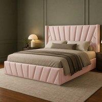 Desire Deco Luxury Plush Velvet Novada Wingback Storage Bed in Pink | Size: Single