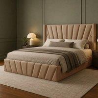 Desire Deco Luxury Plush Velvet Novada Wingback Storage Bed in Beige | Size: Small Double