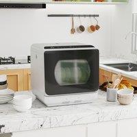 HOMCOM Worktop Dishwasher w/ 4 Place Settings 6 Programs in Silver