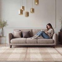 Kukoon Cream Beige Neutral Tartan Living Room Area Rug Long Hallway Runner | Size: 120 cm x 170 cm