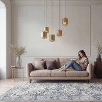 Kukoon Blue Beige Floral Living Room Area Rug Distressed Hallway Runner | Size: 200 cm x 290 cm