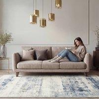 Kukoon Blue Beige Distressed Living Room Area Rug Abstract Hallway Runner | Size: 80 cm x 300 cm