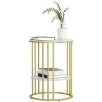 Nordara 2 Tiers Round Side Table Sintered Stone Top Marble Effect/Gold Frame in White