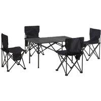 Nordara 95cm Foldable Camping Table Roll-up Picnic Table with 4 Large Chair in Black