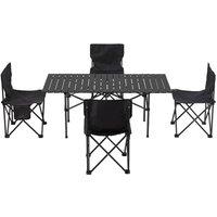 Nordara 120cm Foldable Camping Table Roll-up Picnic Table with 4 Large Chair in Black