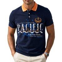 Smart Living Men's Pique Polo Shirt - Pacific Island Graphic Tee in Navy | Size: 5XL