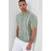 threadbare Men's Stripe Quarter Zip Knitted Polo in Pale Green | Size: Medium