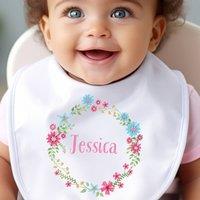 Aye Do Gifts Women's Personalised Pink Floral Baby Outfit: Bib in White