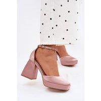 Love Lace Women's Satin Pillar Heel Sandals with Ankle Strap Elegance Evening in Pink | Size: 5.5