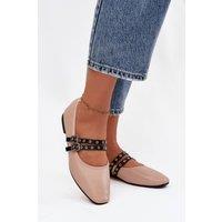 Love Lace Women's Two Strap Ballet Flats with Rounded Toe Soft Comfort Fit in Beige | Size: 6.5
