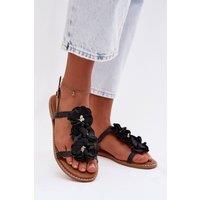 Love Lace Women's Stylish Fabric Flower Sandals With Adjustable Buckle Soft Insole in Black | Size: 5.5