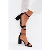 Love Lace Women's Stiletto Heel Sandals with Adjustable Buckle Suede Strap in Black | Size: 7.5