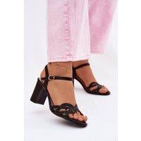 Love Lace Women's Shiny High Heel Evening Sandals with Stable Buckle Closure in Black | Size: 6.5