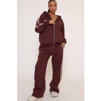 EGO Women's Wide Leg Contrast Striped Mid Rise Joggers in Wine | Size: 16