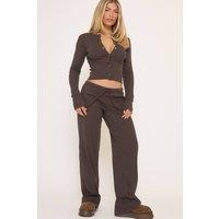 EGO Women's Straight Leg Ribbed Trousers in Chocolate | Size: 10