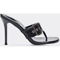 EGO Women's Thong Faux Leather Stiletto Heeled Sandals in Black | Size: 4