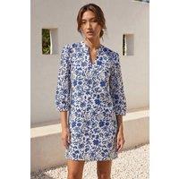 Roman Women's Floral Print V-Neck Shirt Dress in Blue | Size: 20