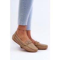 Love Lace Women's Openwork Moccasins with Gold Front Detail Soft Insole Comfort in Brown | Size: 6.5