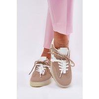 Love Lace Women's Sport Shoes Low Cut Suede Comfort Lace Up Rounded Toe Trainers in Beige | Size: 4.5