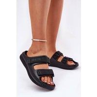 Love Lace Women's Foam Flip Flops with Two Velcro Straps for Secure Fit Beach in Black | Size: 3.5