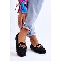 Love Lace Women's Suede Moccasin Slip On Platform Shoes with Rhinestone Chain in Black | Size: 4.5