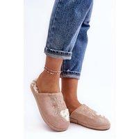 Love Lace Women's Shiny Slip On Fur Lined Heart Embroidered Thick Sole Slippers in Pink | Size: 5.5