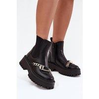 Love Lace Women's Fur Lined Platform Ankle Boots with Chain Buckle Zipper in Black | Size: 4.5