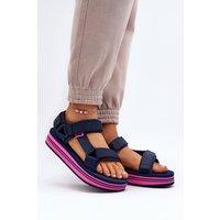 Love Lace Women's Lee Cooper Textile Velcro Sandals with Foam Platform Summer in Blue | Size: 3.5