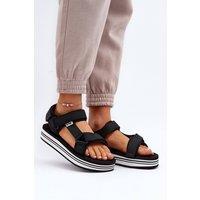 Love Lace Women's Lee Cooper Textile Step In Platform Sandals with Logo Velcro in Black | Size: 7.5