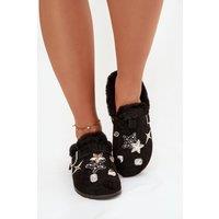 Love Lace Women's Cozy Suede Fur Lined Slippers with Decorative Buckle Strap in Black | Size: 6.5