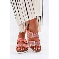 Love Lace Women's Textile Strap Flip Flops with Sequined Buckles & Cork Platform in Orange | Size: 4.5