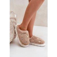 Love Lace Women's Stylish Fur Slippers with Trendy Embellishments for Comfort in Beige | Size: 6