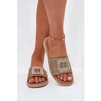 Love Lace Women's Artiker Flat Heel Sandals with Braided Strap & Brooch in Beige | Size: 5.5