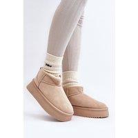 Love Lace Women's Low Ankle Snow Boots Thick Sole Insulated Faux Fur Suede in Beige | Size: 6.5